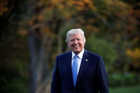 U.S. President Donald Trump reacts as he arrives at the White House from Indianapolis in Washington D.C. U.S