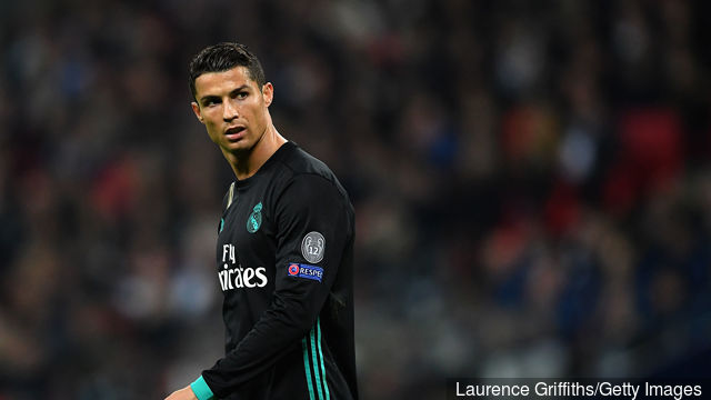 Cristiano Ronaldo of Real Madrid looks on during the UEFA Champions League group H match between Tottenham Hotspur and Real Madrid at Wembley Stadium