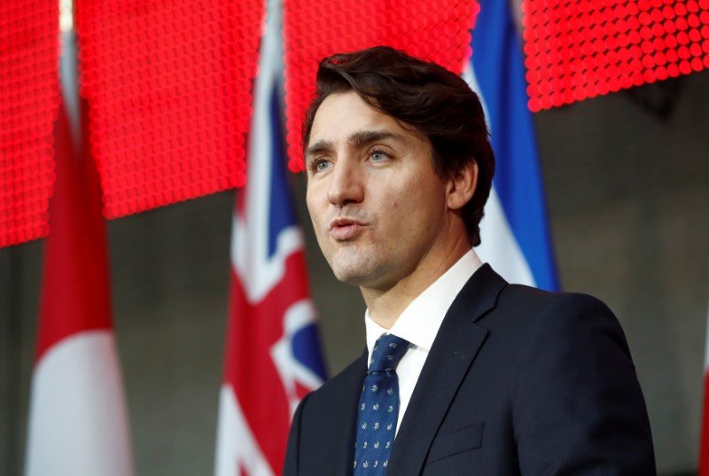 Justin Trudeau speaks during a press conference where Alphabet Inc the owner of Google announced the project