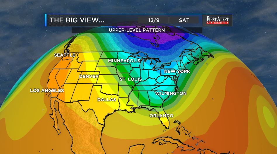 In the upper-levels of the atmosphere a deep trough of low pressure is likely to anchor itself over the eastern U.S. later this week and this weekend. With this think COLD