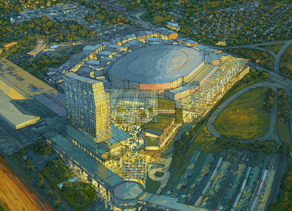 Artist rendering of the arena situated adjacent to the Belmont grandstand | Sterling Project Development