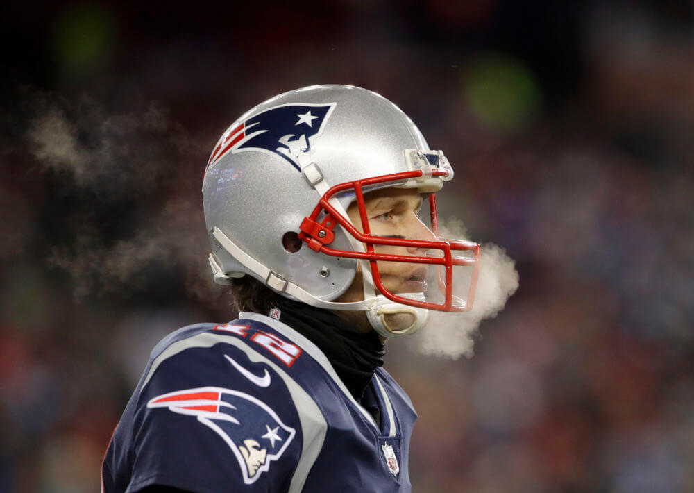 Jan 13 2018 Foxborough MA USA New England Patriots quarterback Tom Brady reacts in the cold during the second quarter against the Tennessee Titans in the AFC Divisional playoff game at Gillette Stadium. Mandatory Credit David Butler II-USA TODA