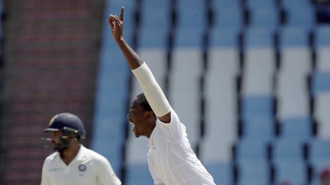 South Africa's bowler Kagiso Rabada right celebrates the wicket of India's batsman Parthiv Patel left on the fifth and final day of the second cricket test match between South Africa and India at Centurion Park in Pretoria South Africa Wed