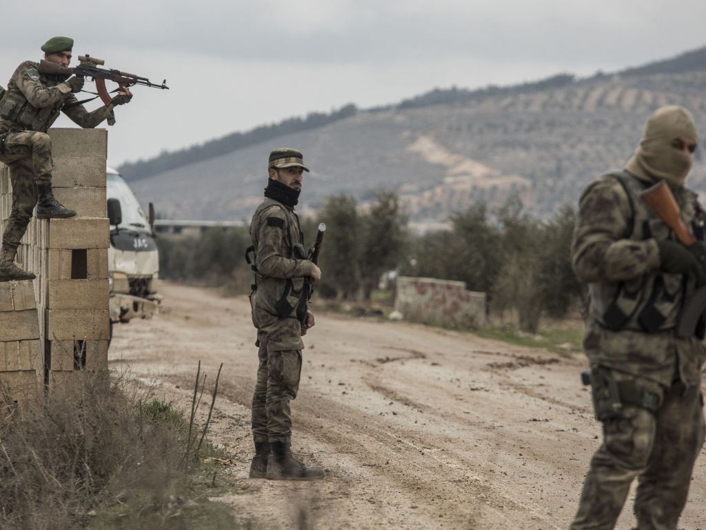 Turkish-backed Free Syrian Army fighters in Azaz Syria