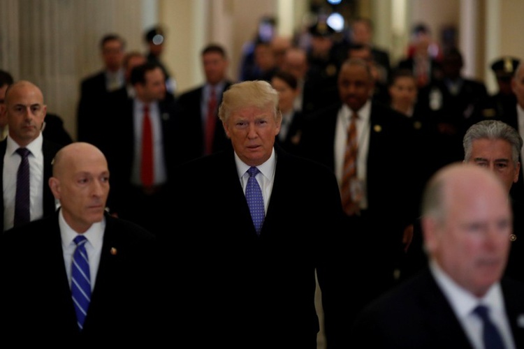 U.S. President Donald Trump departs following a Congressional Gold Medal ceremony for former Senator Bob Dole at the U.S. Capitol in Washing