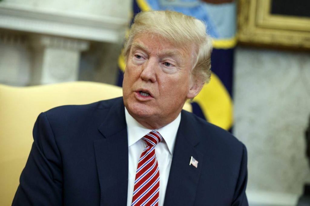 President Donald Trump speaks during a meeting with Shane Bouvet a campaign volunteer in the Oval Office of the White House Friday Feb. 9 2018 in Washington