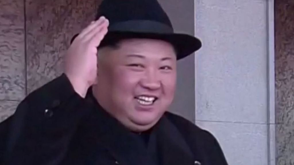 Kim Jong Un watches a military parade in Pyongyang