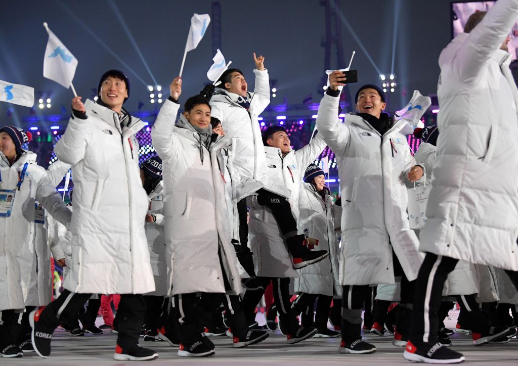 The North Korea and South Korea Olympic teams enter together under the Korean Unification Flag during the Parade of Athletes during the Opening Ceremony of the Pyeong Chang 2018 Winter Olympic Games at Pyeong Chang Olympic Stadium on in PyeongChang