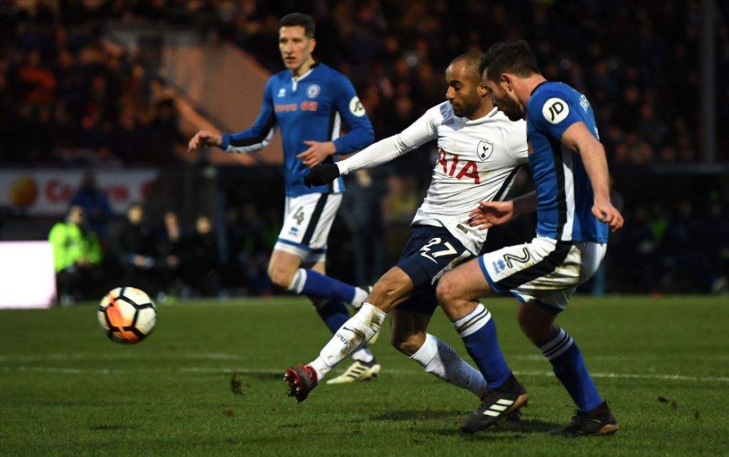 Lucas Moura scores Tottenham's first goal against Rochdale