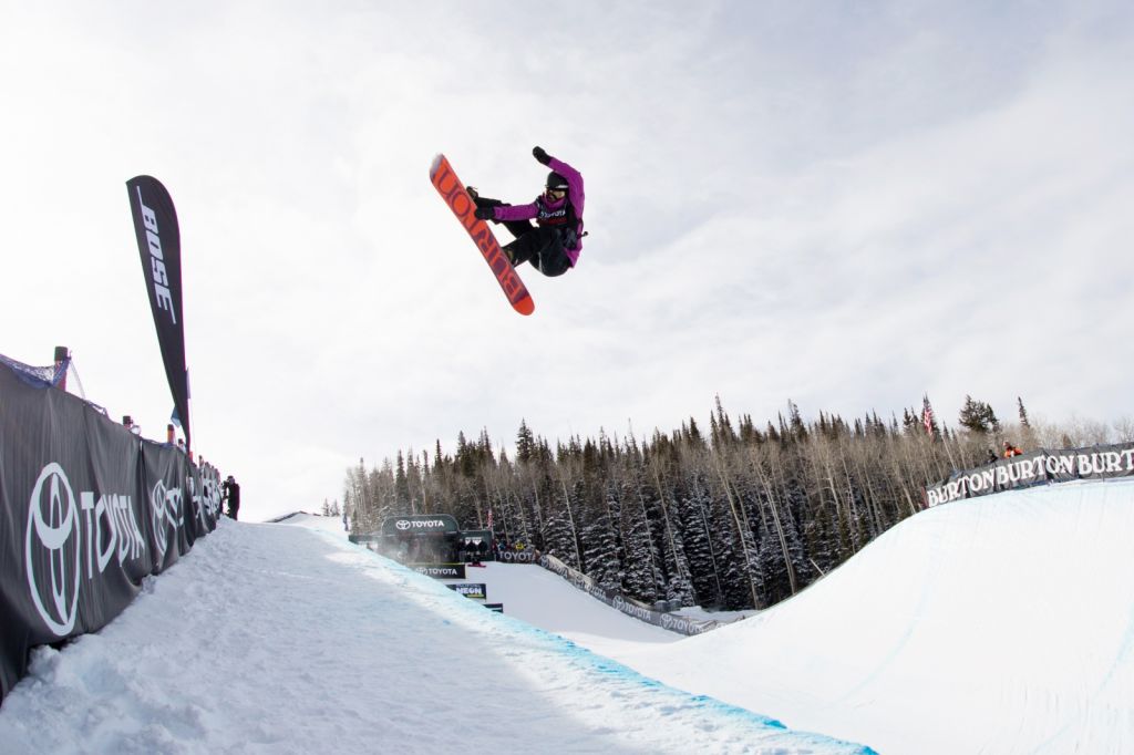 Clark competes in the snowboard halfpipe finals at the 2018 Toyota U.S. Snowboarding Grand Prix in Colorado in January