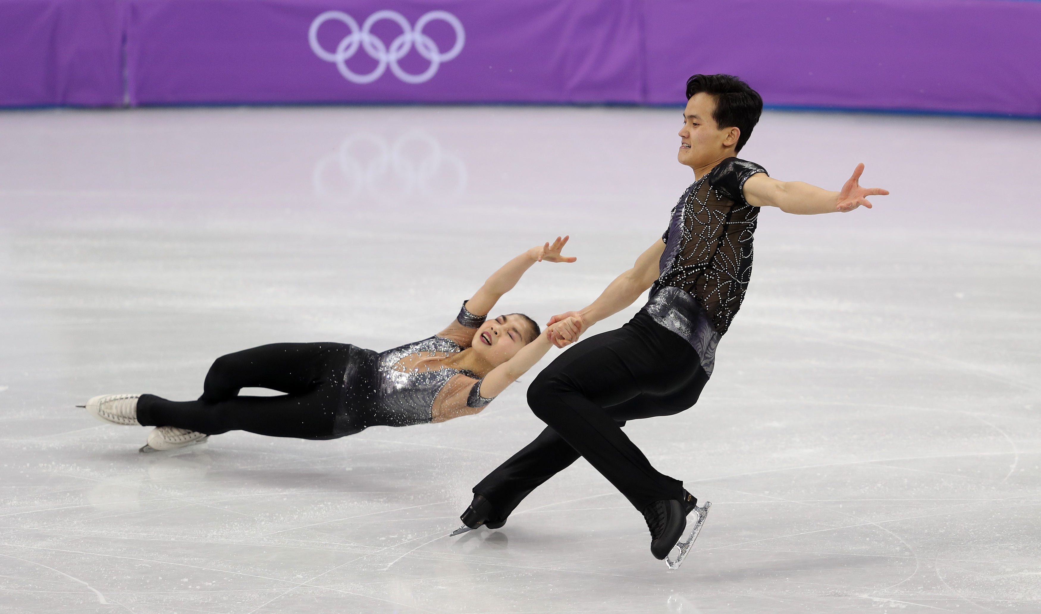 Tae Ok Ryom and Ju Sik Kim of North Korea in the Pairs Figures Skating at the Gangneung Ice Arena during day five of the Pyeong Chang 2018 Winter Olympic Games in South Korea