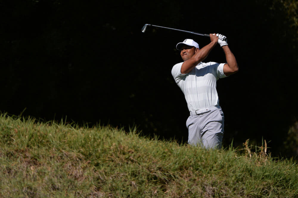 Feb 16 2018 Pacific Palisades CA USA Tiger Woods plays his shot from the fifth tee during the second round of the Genesis Open golf tournament at Riviera Country Club. Mandatory Credit Orlando Ramirez-USA TODAY Sports