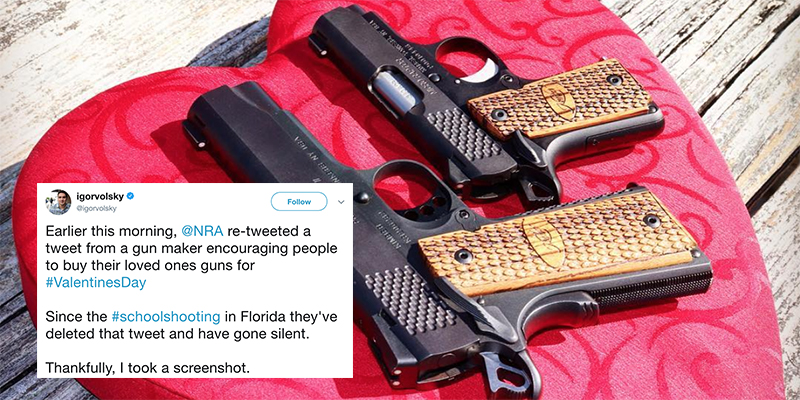 NRA deletes retweet encouraging people to buy guns on Valentine's Day