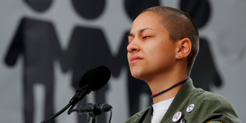 Emma Gonzalez a student and shooting survivor from the Marjory Stoneman Douglas High School in Parkland Florida cries as she addresses the conclusion of the