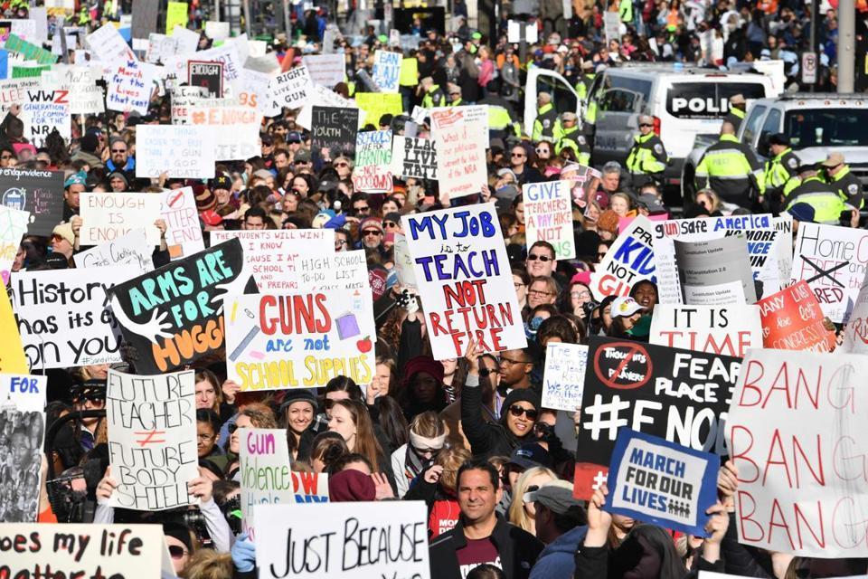 Galvanized by a massacre at a Florida high school hundreds of thousands of Americans are expected to take to the streets in cities across the United