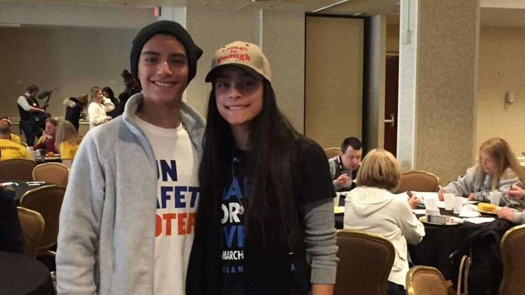 Ashley Baez right and Nicolas Fraser 16 both sophomores at Marjory Stoneman Douglas High School woke up early to make posters for the March for Our Lives in Washington D.C. Saturday