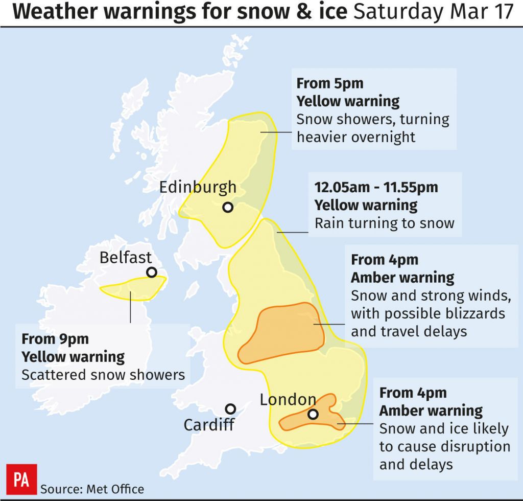 Press Association                   The Met Office's forecast for Saturday