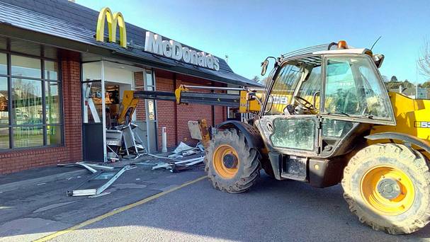 Thieves used this digger to try to remove the safe from the McDonald’s outlet in Castletroy Limerick