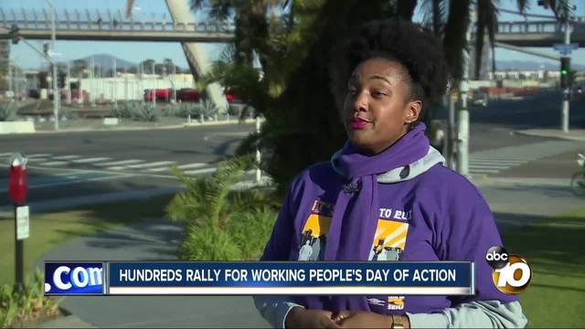 Union workers rally outside the California Democratic Convention for the Working People's Day of Action