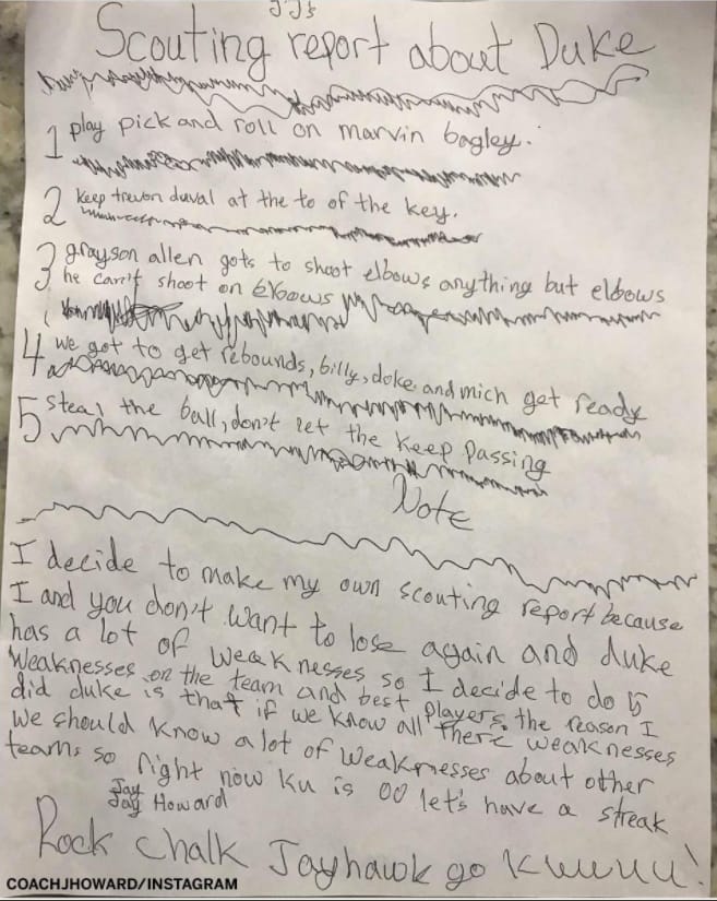 Kansas assistant's 9-year-old son came up with a pretty spot-on Duke scouting report