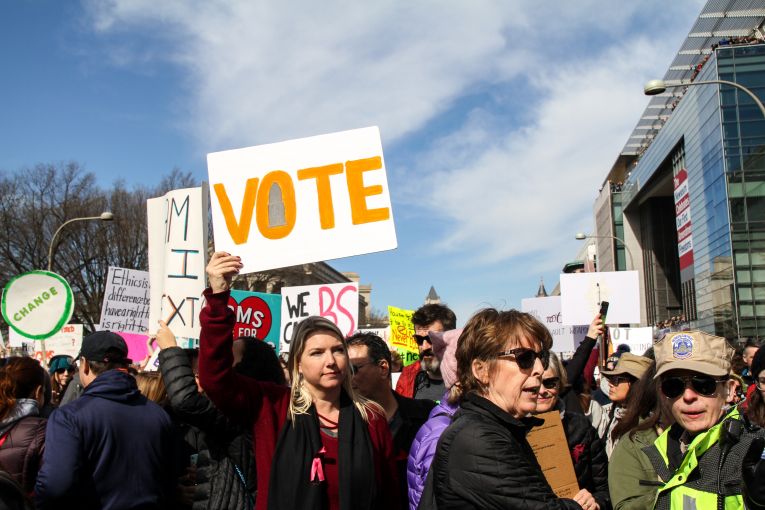 Students held up homemade signs at the March For Our Lives rally in Washington D.C. Image by Alyssa Sperrazza. United States 2018