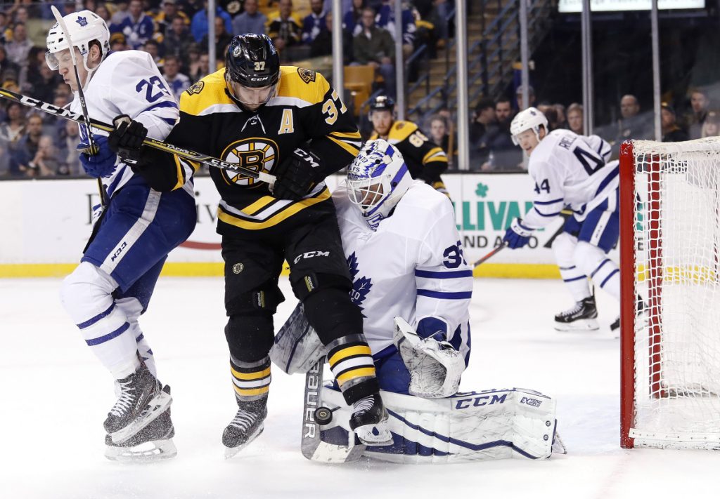 Boston Bruins forward Patrice Bergeron center may be back on the ice for Game 5 against the Toronto Maple Leafs on Saturday night