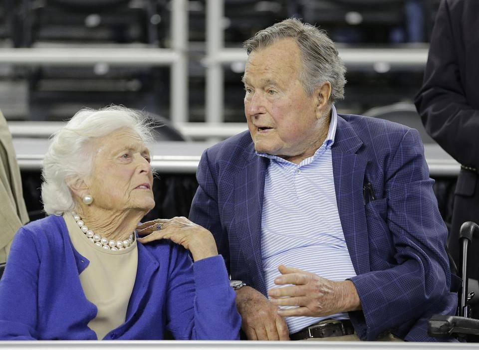 Mrs. Bush and her husband in 2015 while attending a college basketball game in Houston