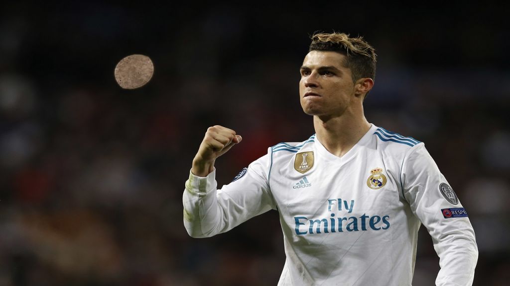 Real Madrid's Cristiano Ronaldo celebrates at the end of a Champions League quarter final second leg football match against Juventus at the Santiago Bernabeu stadium in Madrid Wednesday