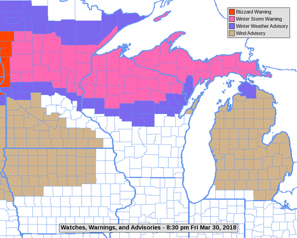 Weather warnings and advisories in effect at 10:00 p.m. Friday