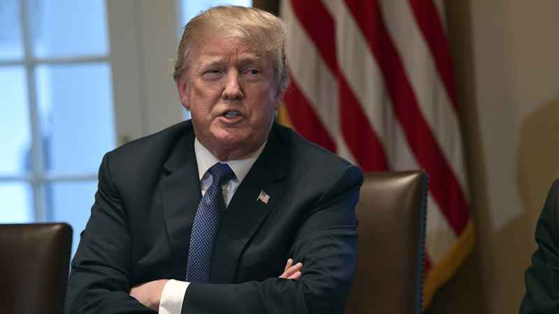 President Donald Trump speaks in the Cabinet Room of the White House in Washington Monday