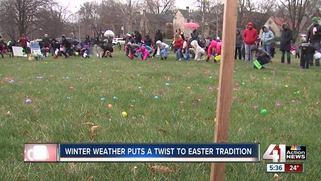 The skies opened up right before the start of the Hyde Park Spring Frolic and Egg Hunt