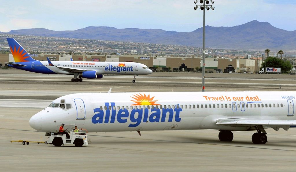 Two Allegiant Air jets taxi at Mc Carran International Airport in Las Vegas