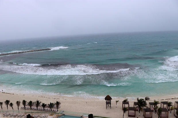 A general view shows an empty beach as subtropical storm Alberto approaches Cancun Mexico