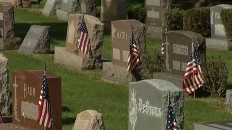 Flags at grave sites