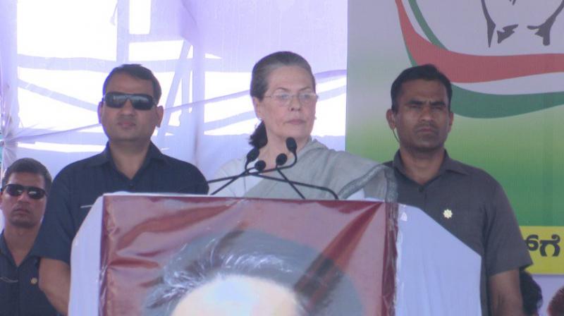 Congress veteran Sonia Gandhi addressed a rally in Karnataka's Bijapur