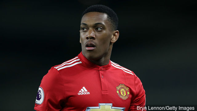 Anthony Martial of Manchester United in action during the Premier League match between Brighton and Hove Albion and Manchester United at Amex Stadium