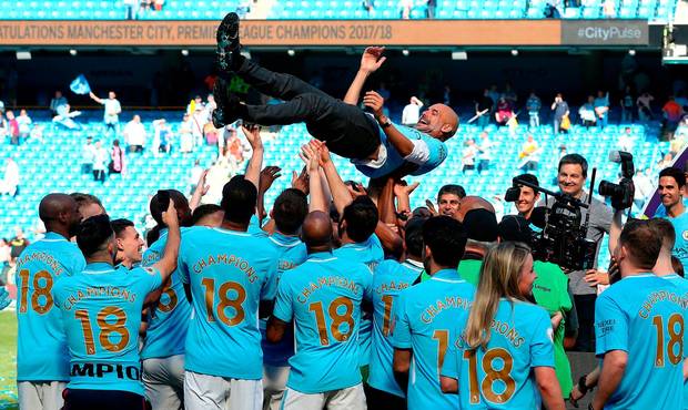 Manchester City celebrate their Premier League title