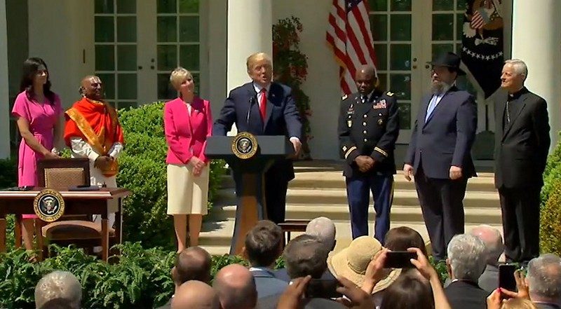 Trump and other speakers at White House National Day of Prayer event