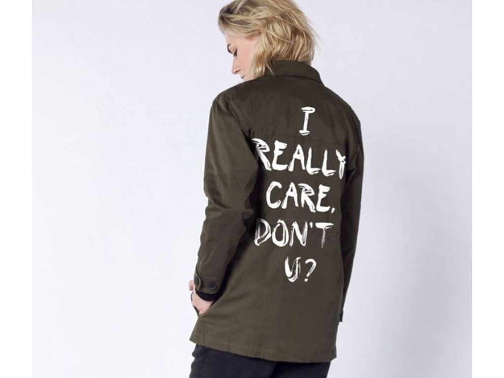 Portland-based fashion label Wildfang has created a jacket in response to the one worn by Melania Trump that says'I really care