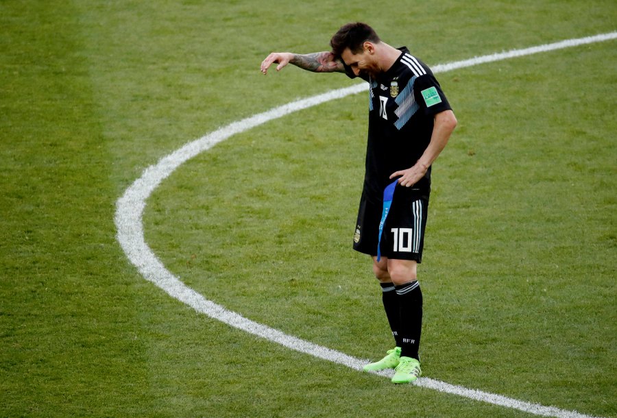 Argentina's Lionel Messi reacts after the match