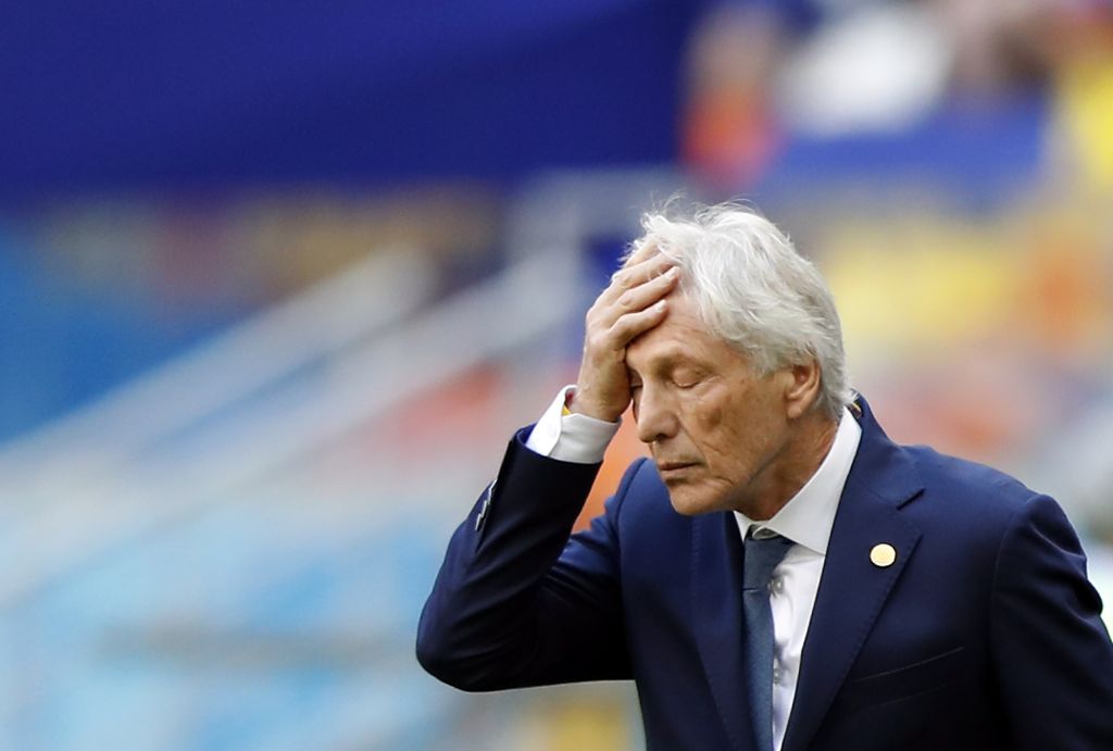 Colombia coach Jose Pekerman reacts after his team lost their match against Japan on Tuesday