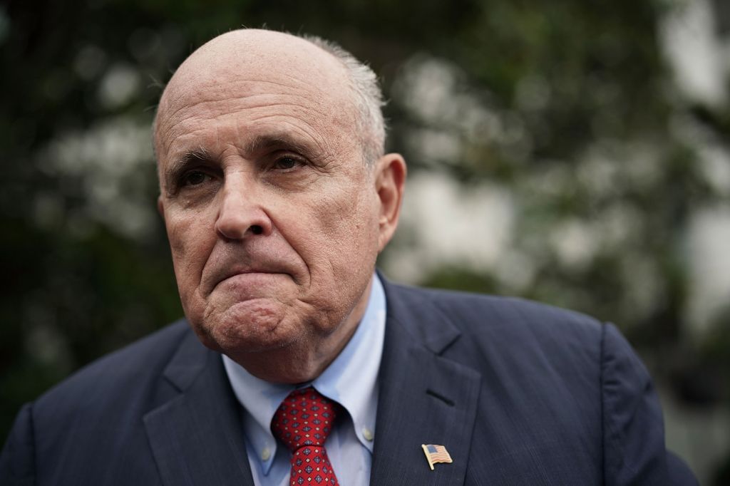 Rudy Giuliani former New York City mayor and current lawyer for U.S. President Donald Trump speaks to members of the media during a White House Sports and Fitness Day at the South Lawn of the White House