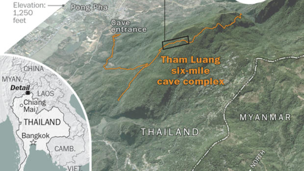 A map locating the Tham Luang cave complex