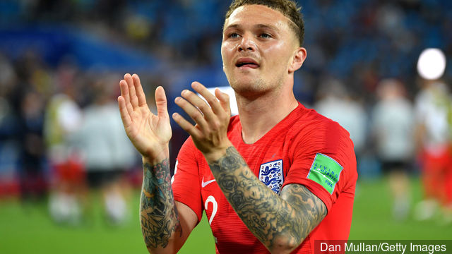 Kieran Trippier of England celebrates following his sides victory in the 2018 FIFA World Cup Russia Round of 16 match between Colombia and England at Spartak Stadium