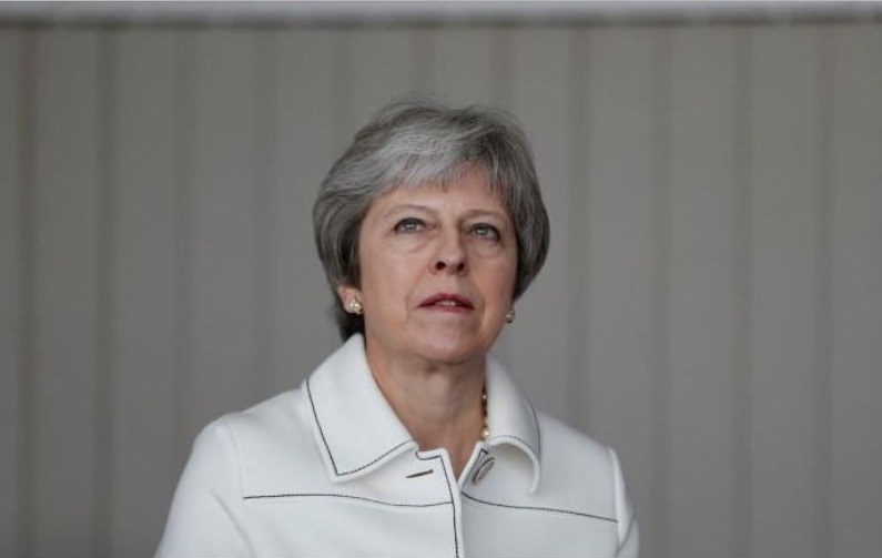 Minister Theresa May meets scientists at Jodrell Bank in Macclesfield Britain