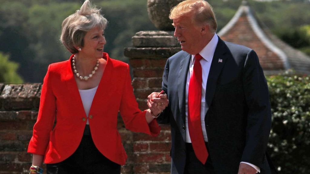 Theresa May and Donald Trump before addressing presser