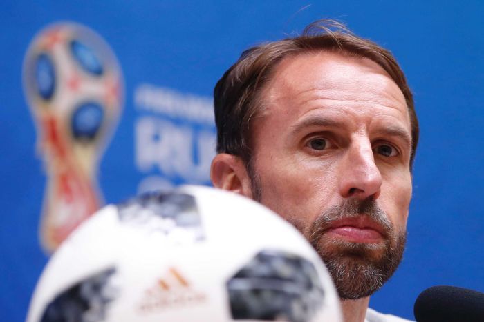 England head coach Gareth Southgate listens to a question during a media conference