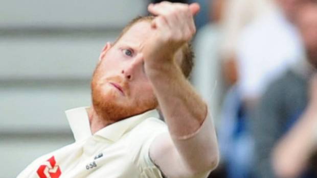 England's Ben Stokes bowls during the first day of the third cricket test match between England and India at Trent