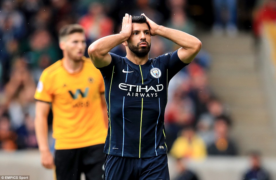 Aguero hit the bar from a free kick in the dying seconds