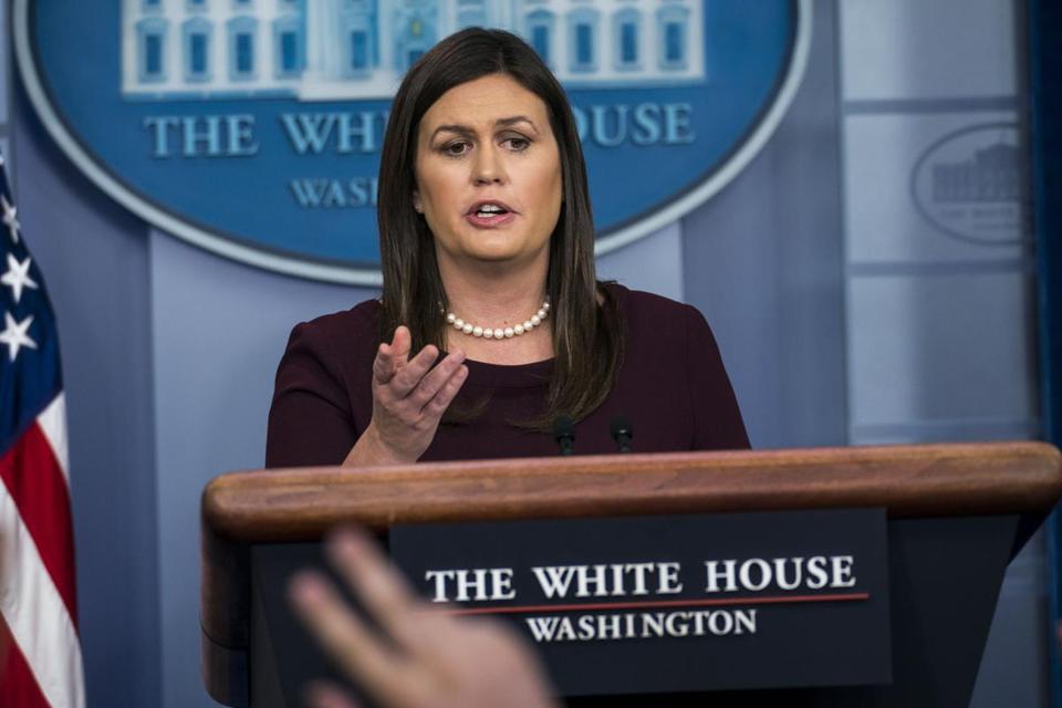 Press Secretary Sarah Huckabee Sanders holds a daily briefing at the White House in Washington Aug. 14 2018. President Donald Trump on Tuesday added his former aide Omarosa Manigault Newman to the growing list of African Americans he has publicly den